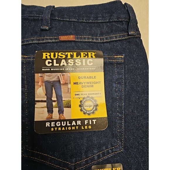 Rustler Jeans Mens 50X29 Blue Denim 100% Cotton Regular Fit Straight Leg NWT - Picture 3 of 4